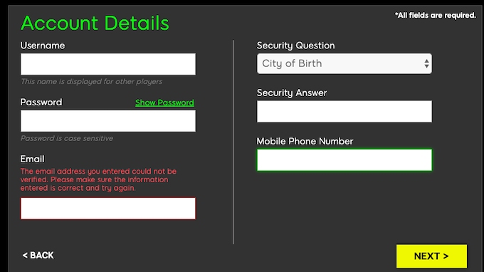 888 Registration Account Details