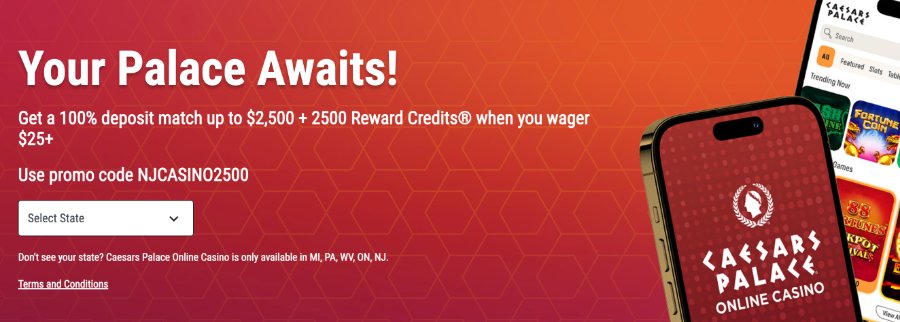 Caesars Casino Palace welcome bonus NJ 