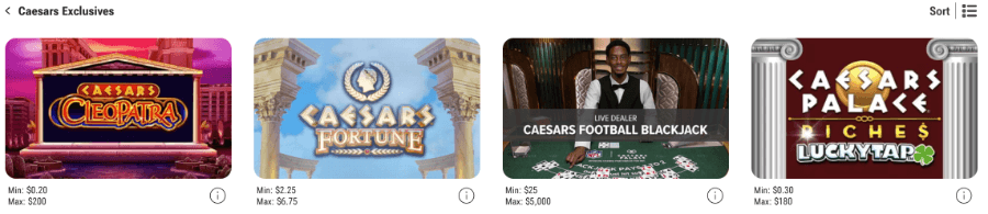 Caesars Casino palace exclusive games  NJ Casinos