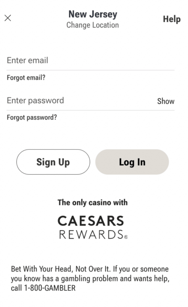 Caesars Casino palace register sign up NJ Casinos