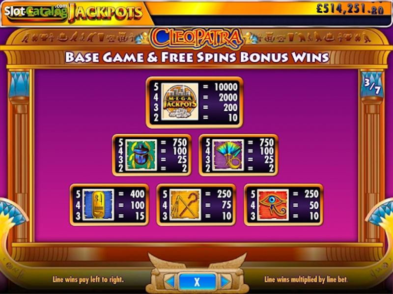 Cleopatra Mega Jackpots paytable