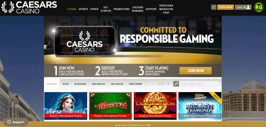 Caesars Casino welcome page