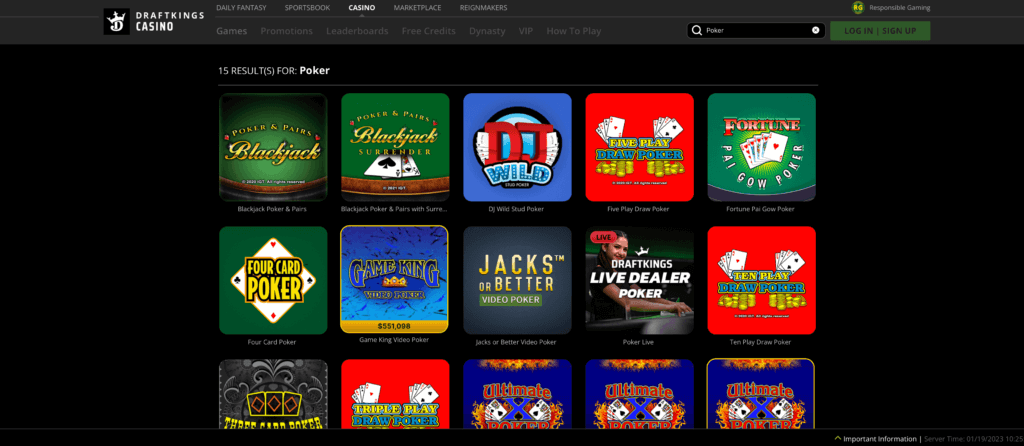 DraftKings Casino Poker Games