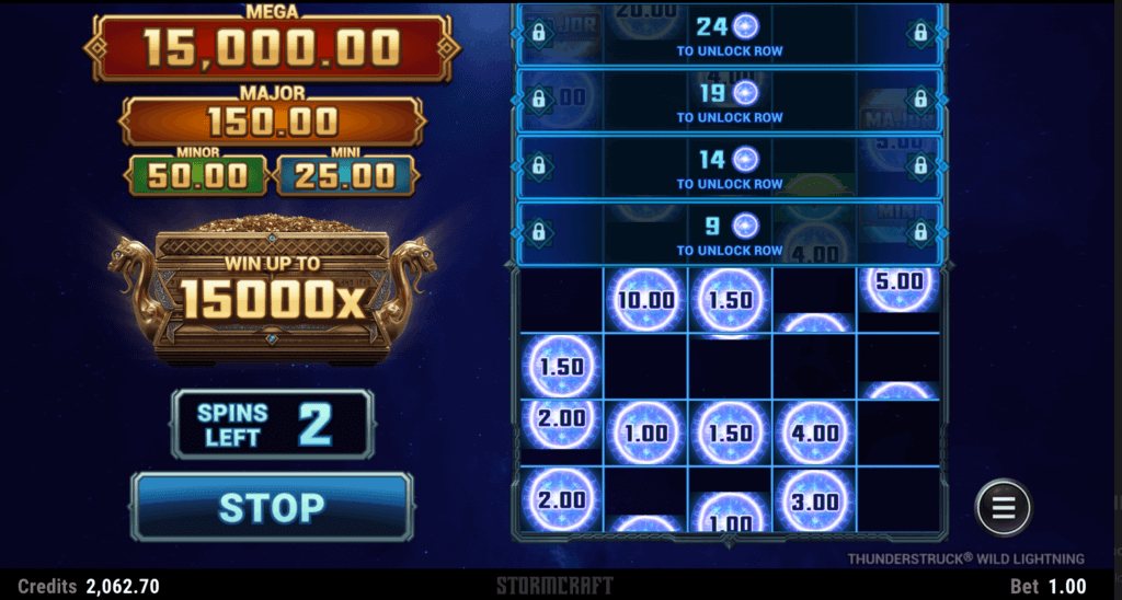 Thunderstruck Wild Lightning slot hold and win feature