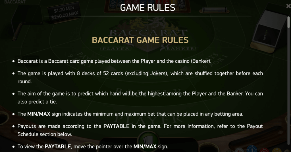 NetEnt Online Baccarat Game Rules