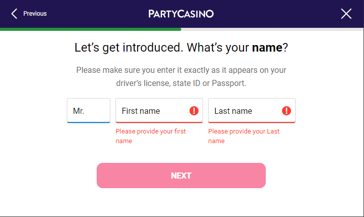PartyCasino Name and Surname