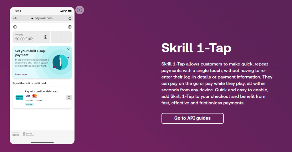 Skrill 1-Tap Feature Screenshot