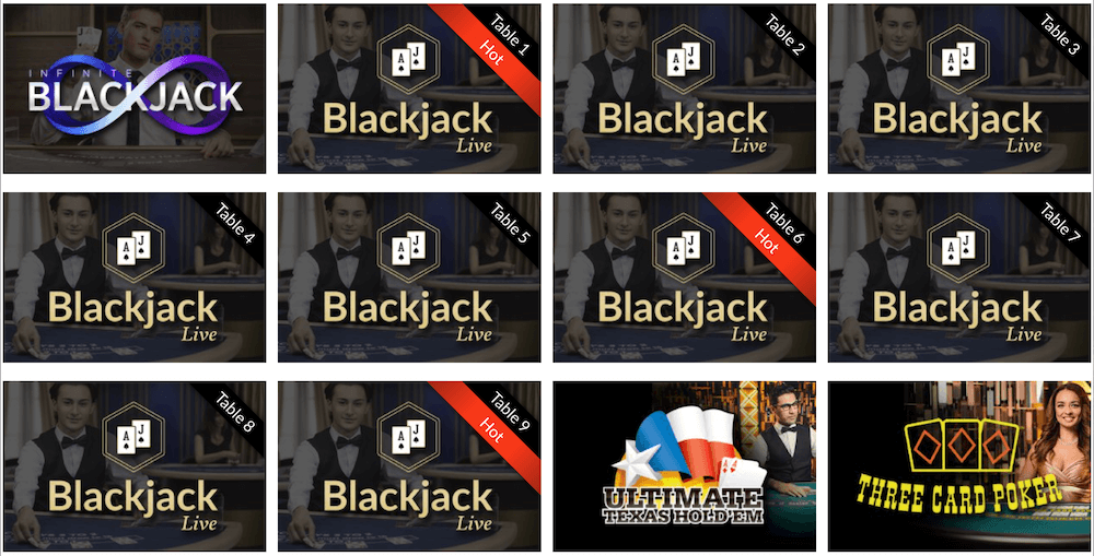 Selection of Live Games focused on live roulettes